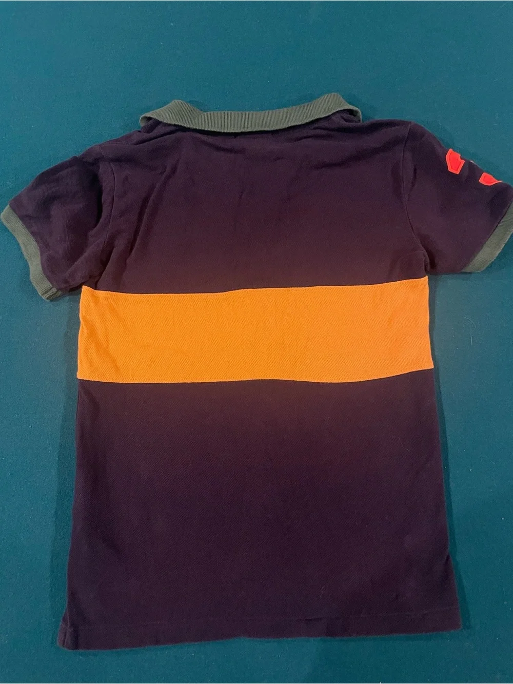 Polo by Ralph Lauren Navy Polo with Gold Stripe & Orange Logo